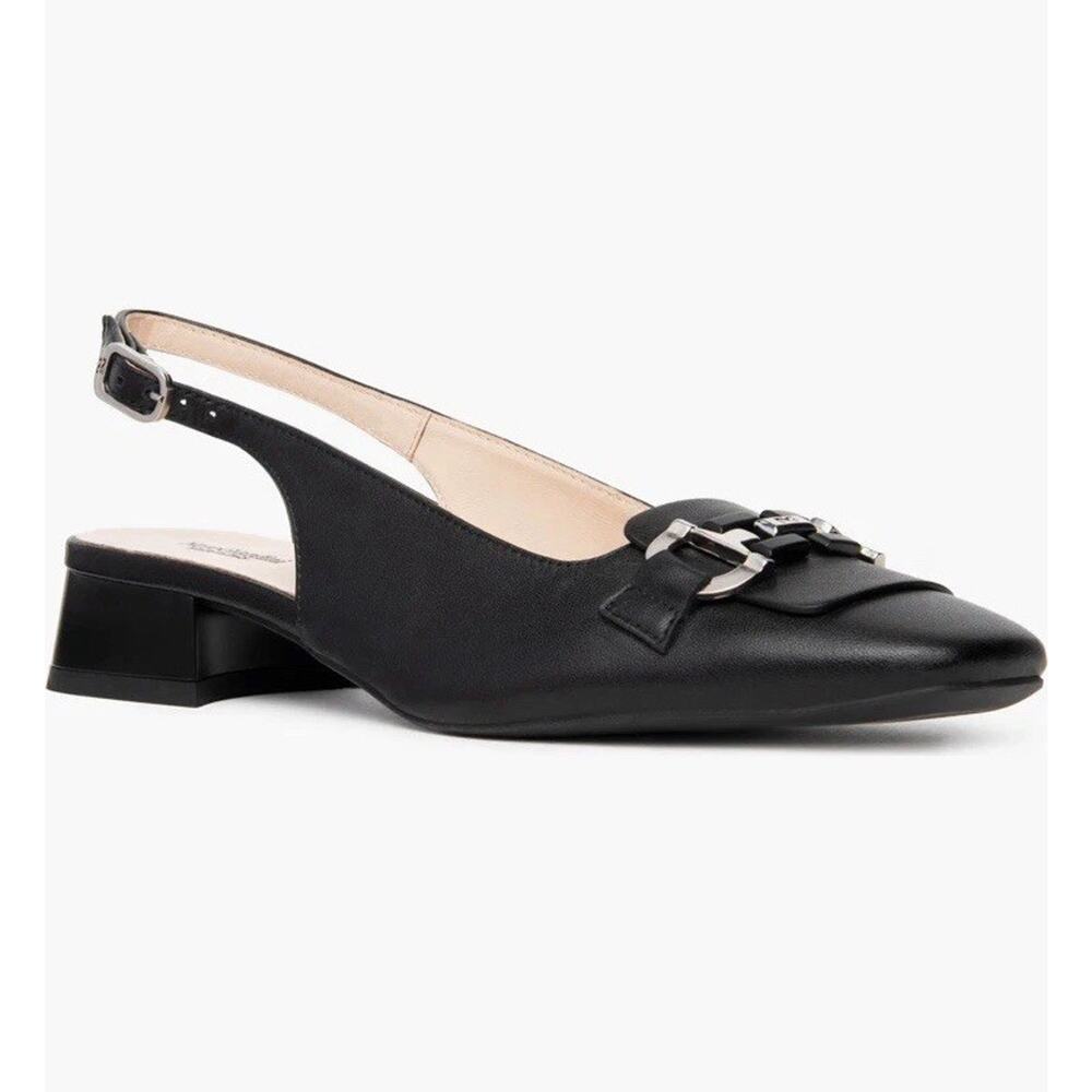 NEW NeroGiardini Black Leather Slingback Bit Loafer Pumps Block Heel EU 39 US‎ 8